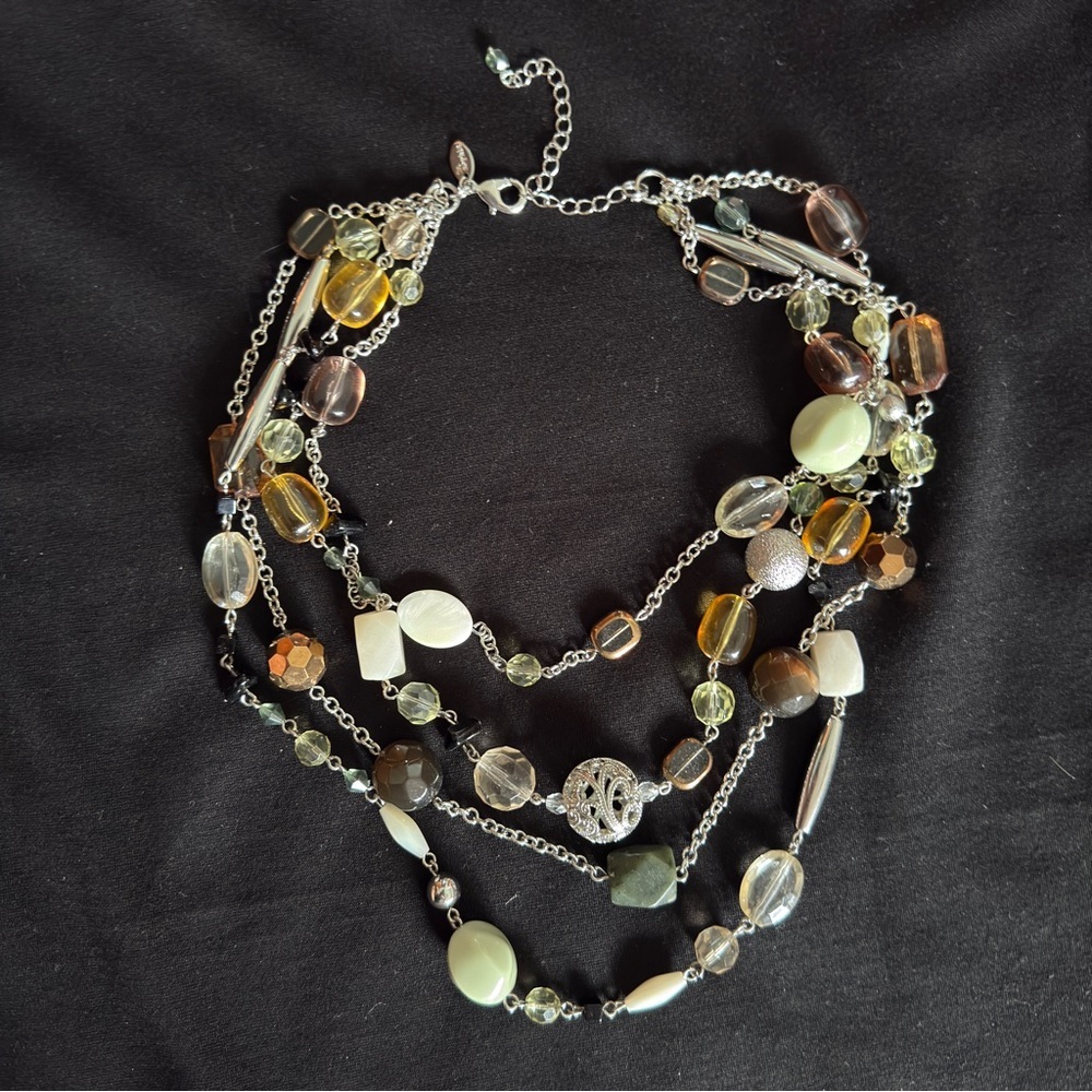 Lia Sophia Elegant Silver, Greens, Browns Beaded Necklace